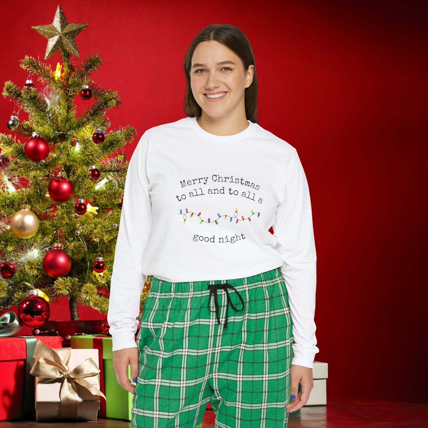 Women's Long Sleeve Pajama Set "Merry Christmas to all and to all a good night" Christmas Pajamas with Flannel Pants, Family Christmas Pjs, Matching Christmas, Holiday Pajamas, Christmas Sweatshirt