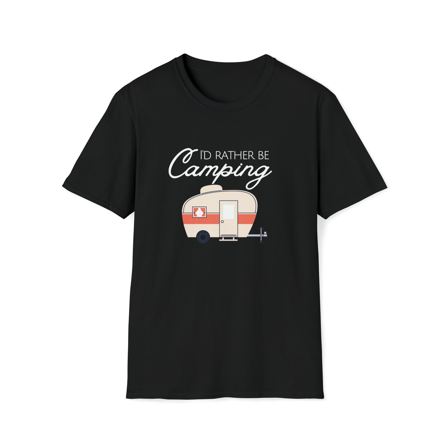 Unisex Softstyle T-Shirt, I'd Rather Be Camping, Vintage Camper, Vintage Trailer