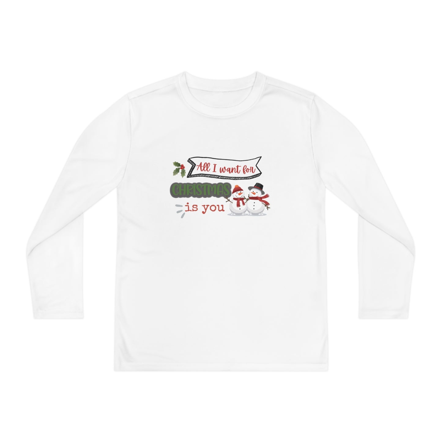 Youth Long Sleeve Competitor Tee, "All I want for Christmas is you" Christmas Shirt, Family Christmas Shirt