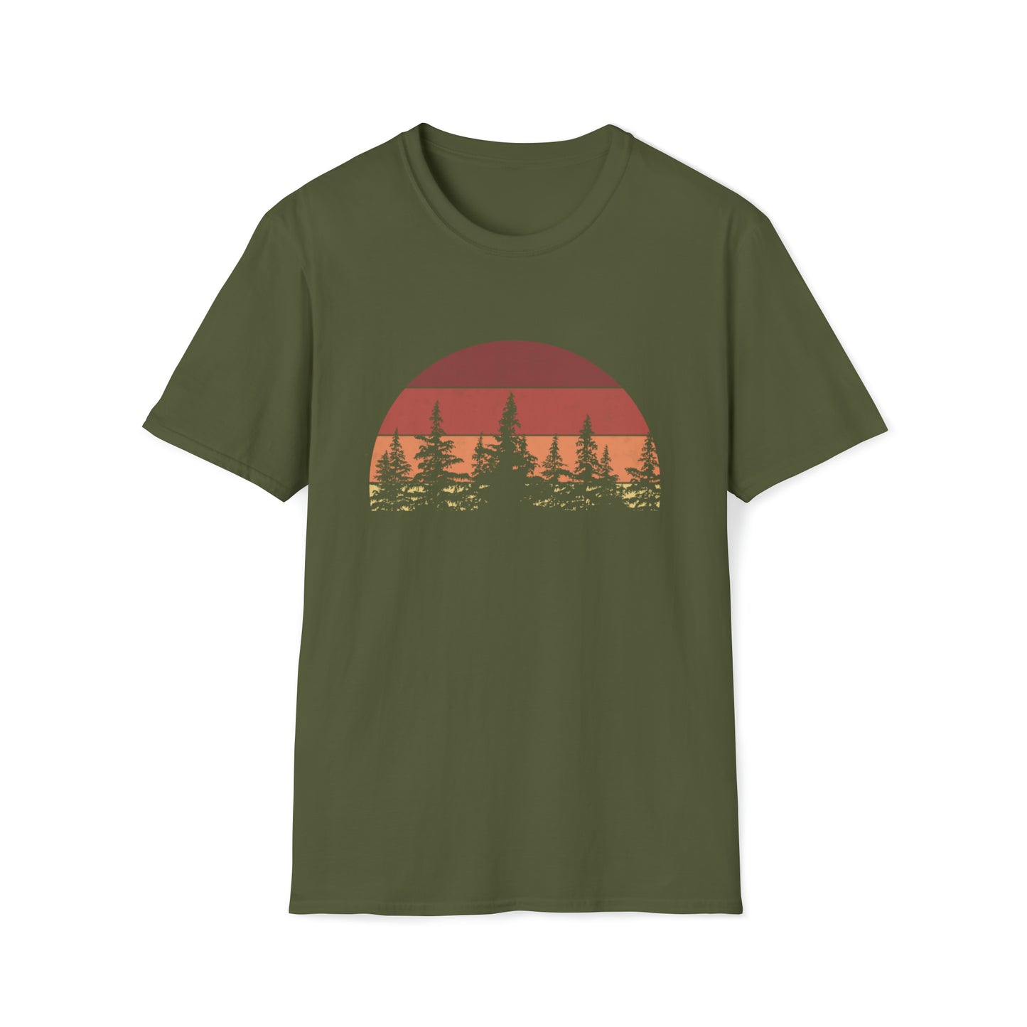 Softstyle T-Shirt, I'd Rather Be Camping, Retro Sunset Trees