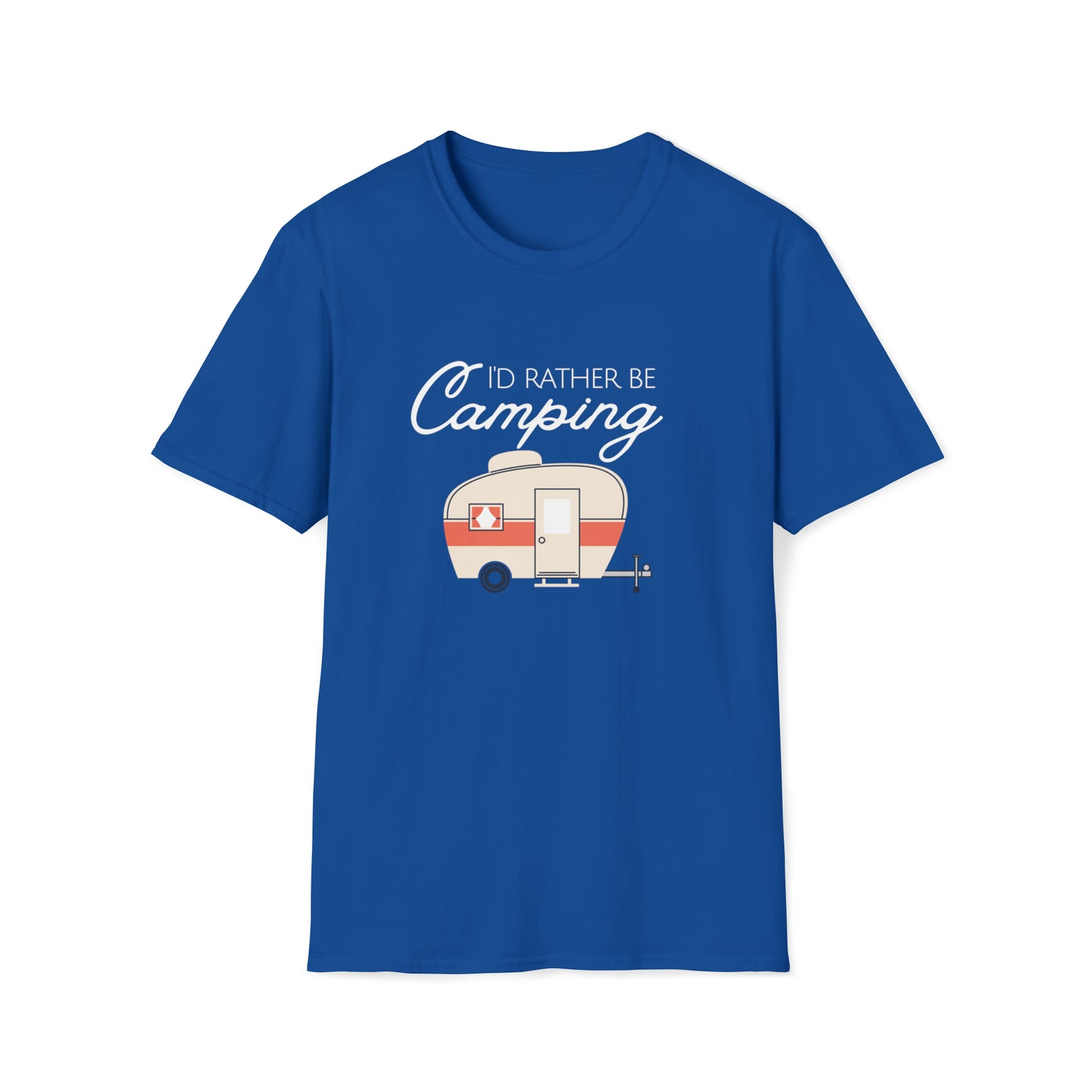 Unisex Softstyle T-Shirt, I'd Rather Be Camping, Vintage Camper, Vintage Trailer