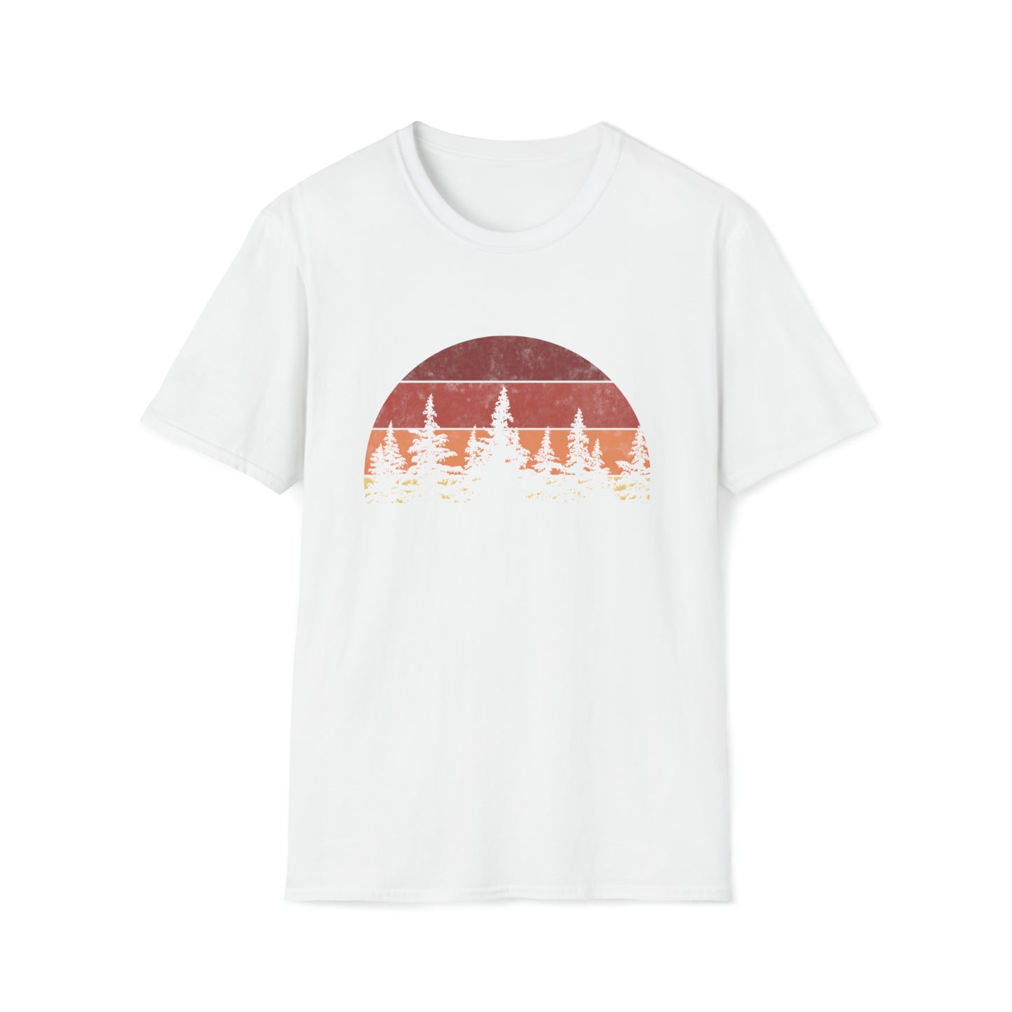 Softstyle T-Shirt, I'd Rather Be Camping, Retro Sunset Trees