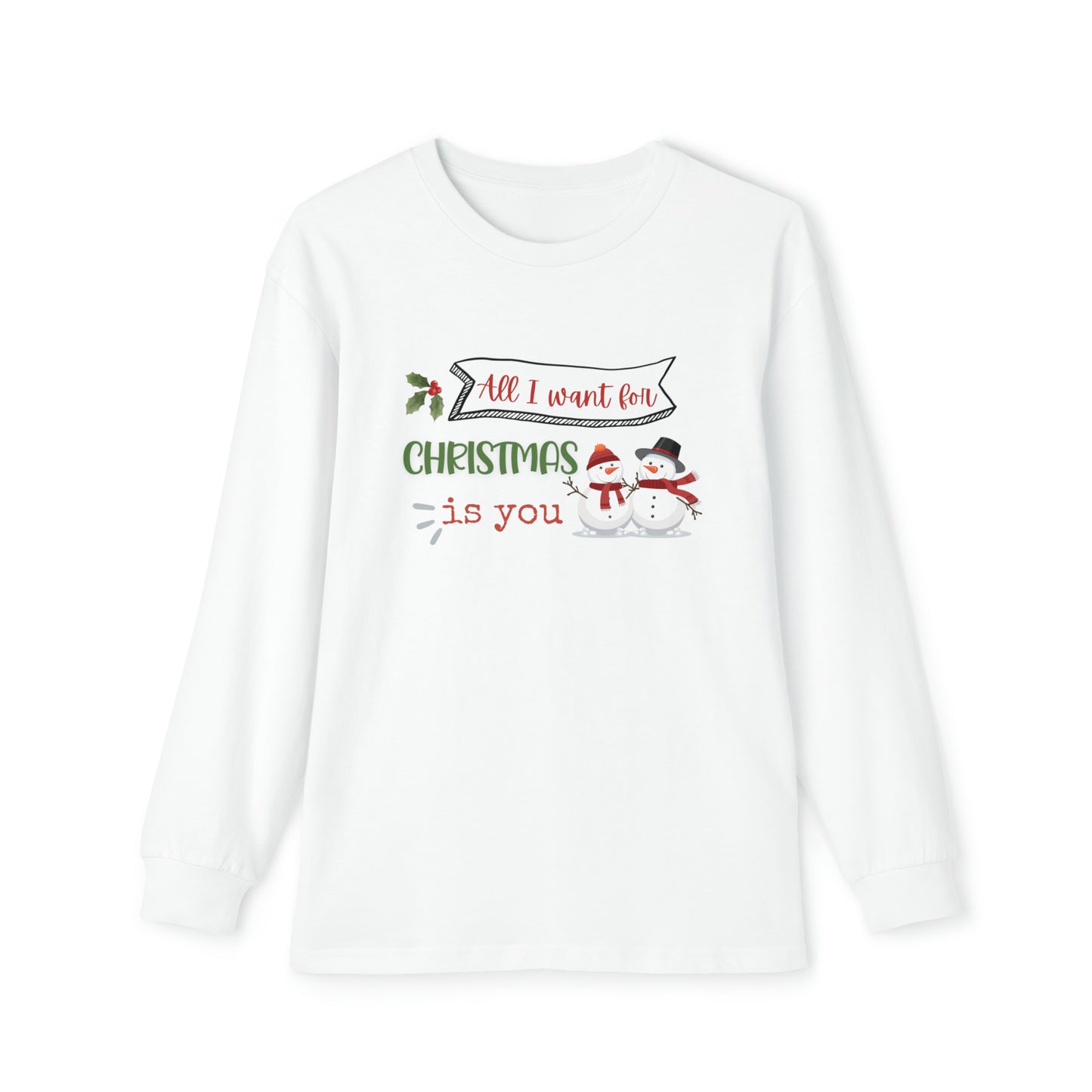 Youth Long Sleeve Holiday Outfit Set, Family Christmas Pajama Set, "All I want for Christmas is you" Shirt and Flannel Pant Set