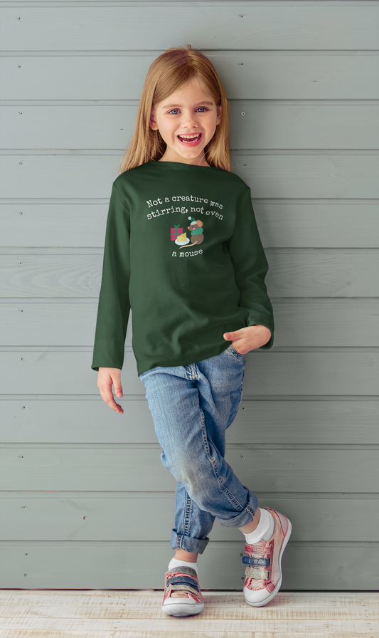 Youth Long Sleeve Competitor Tee, "Not a creature was stirring not even a mouse" Christmas Shirt, Family Christmas Shirt