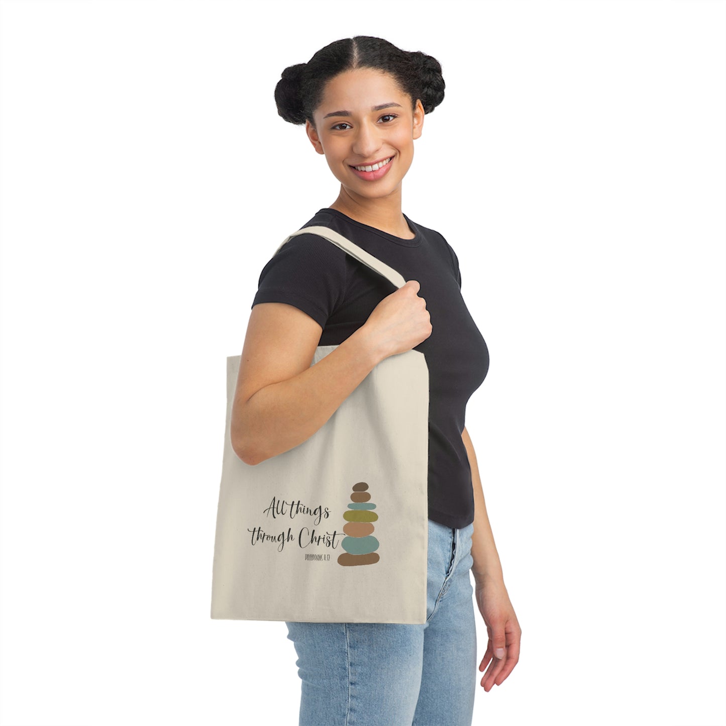 Canvas Tote Bag, All Things Through Christ, Philippians 4:13, Girl's Camp Bag