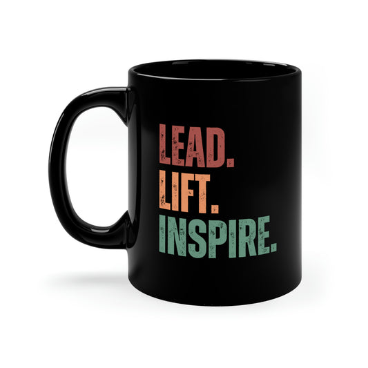 Lead, Lift, Inspire Mug, 11oz Black Mug, LDS General Conference, LDS Relief Society, LDS Gift, Mother's Day Gift, Father's Day Gift, Retro Mug