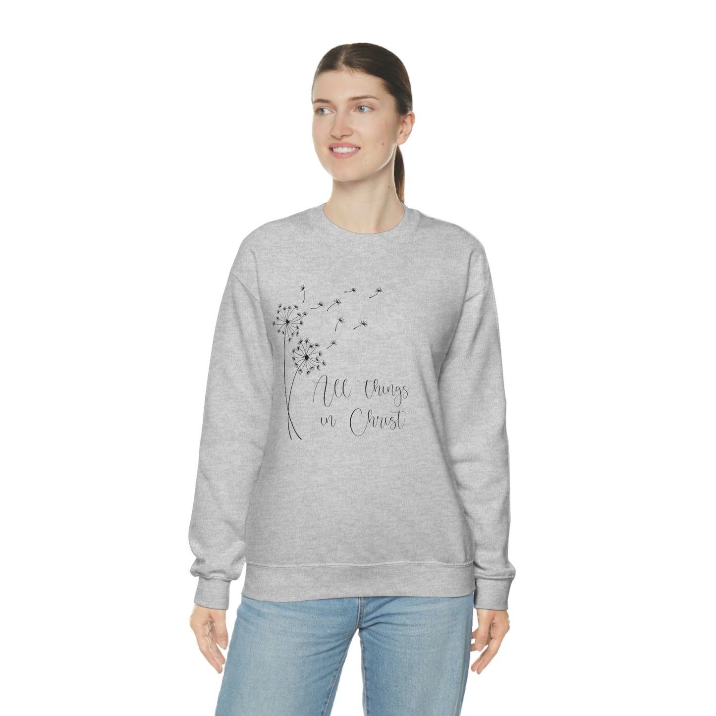 Unisex Heavy Blend Crewneck Sweatshirt, All Things In Christ, Dandelion Seeds, Philippians 4:13, 2023 Youth Theme, LDS Young Women