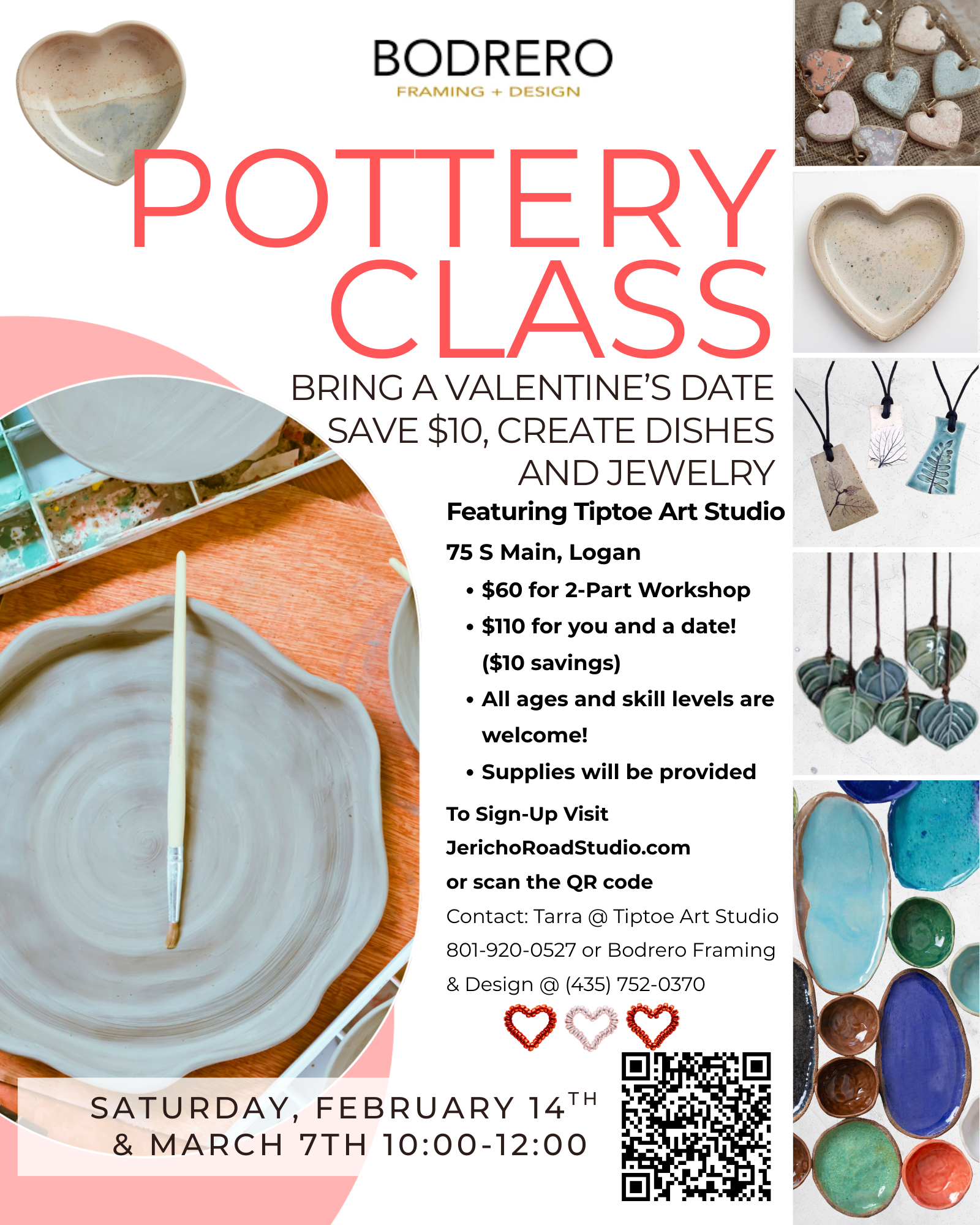 Valentine’s Day Pottery Workshop Part 1 -hosted by Bodrero Framing & Design